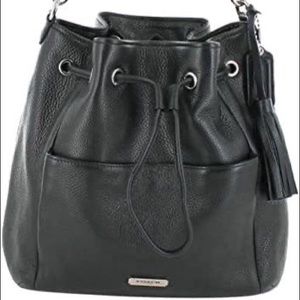Black long strap bucket bag